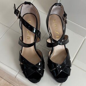 Unisa Glossy Black Strappy Heels